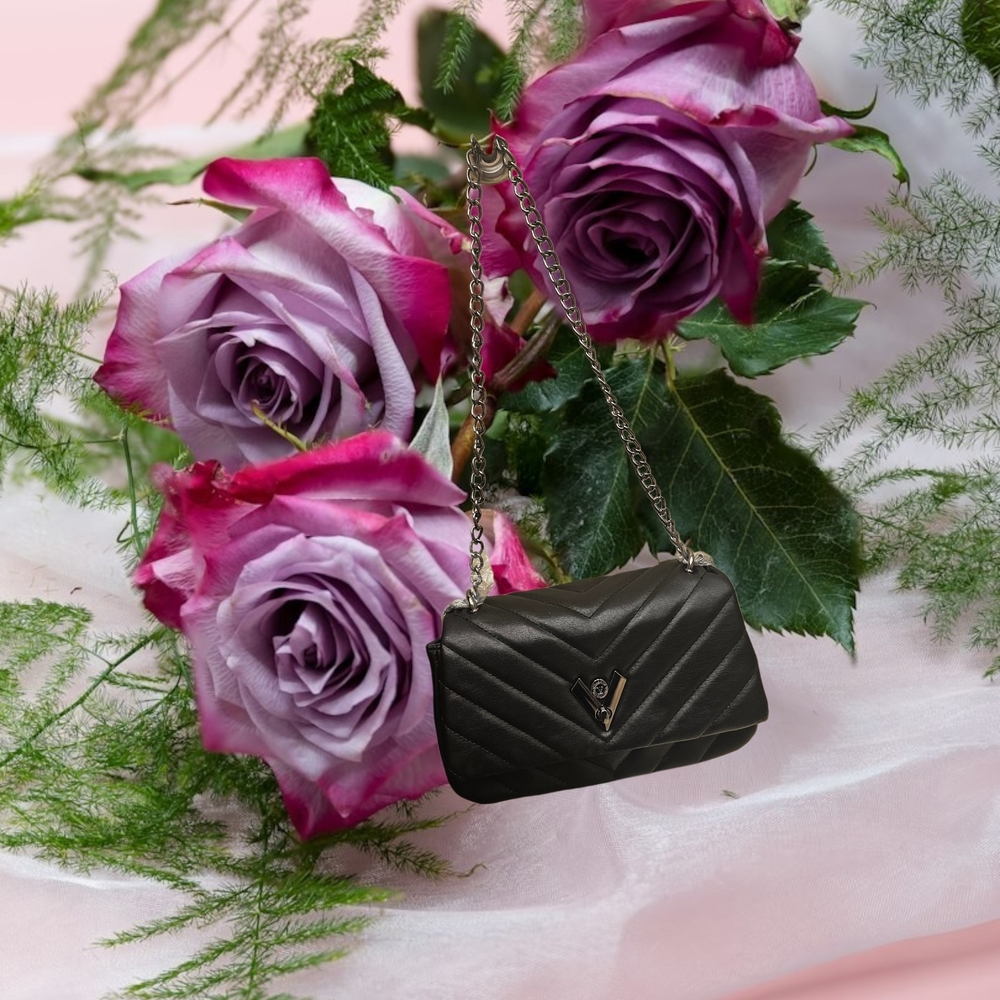 Chic Valentino Orlandi Black Chevron Shoulder Bag